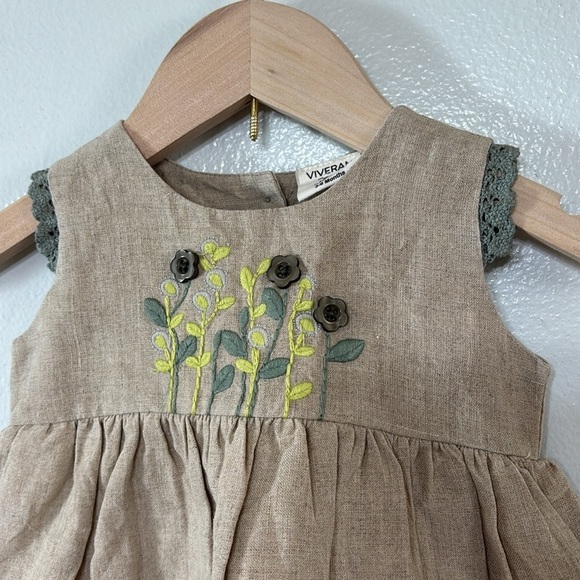 Viverano Sylvie Embroidered Linen Baby Dress Size 3-6M - Picture 2 of 7